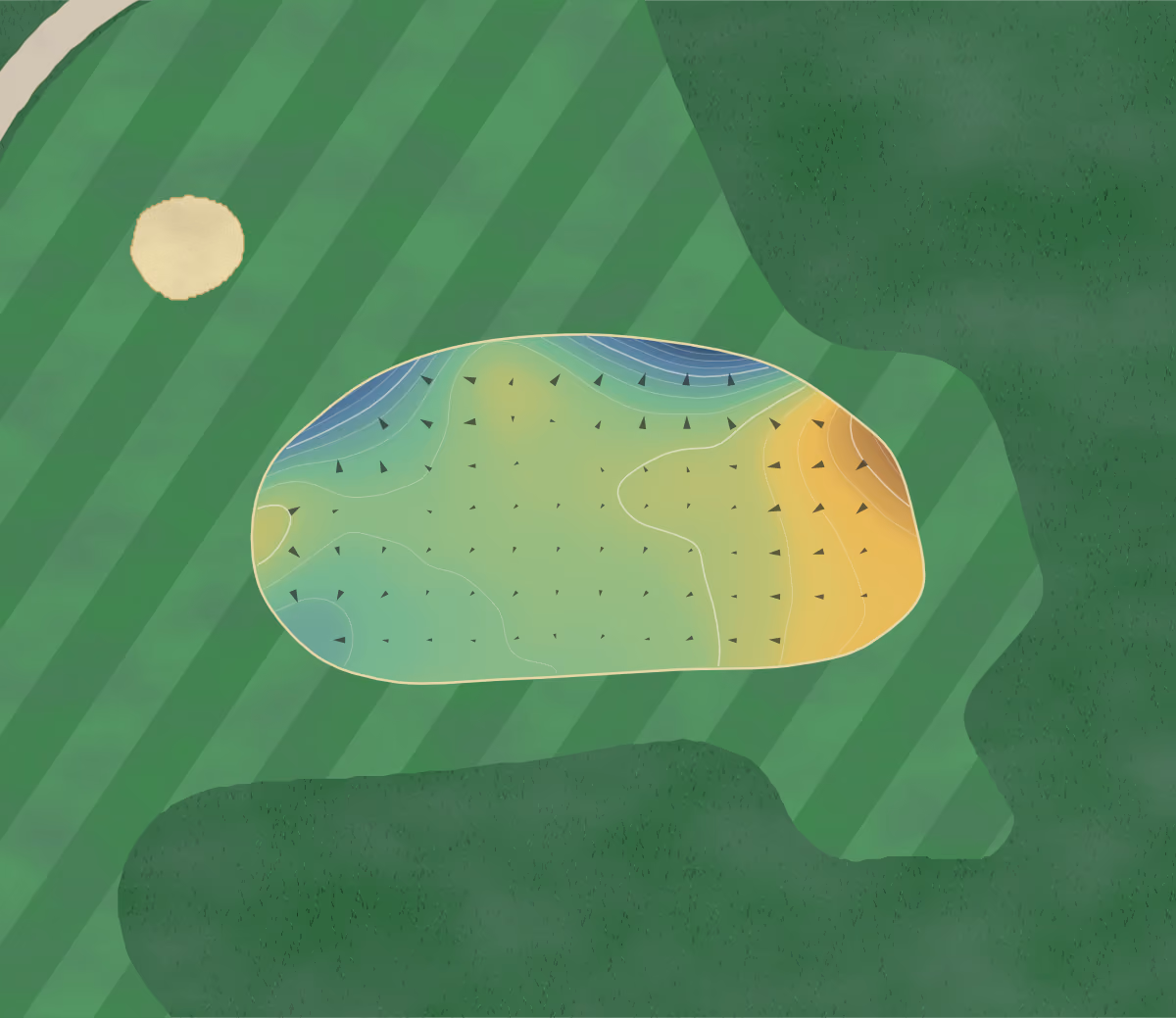 Green contour map of Porthmadog in Porthmadog, Wales: 157 elevation contours at a 8-centimeter interval with fall-line arrows, traced from 1-meter lidar