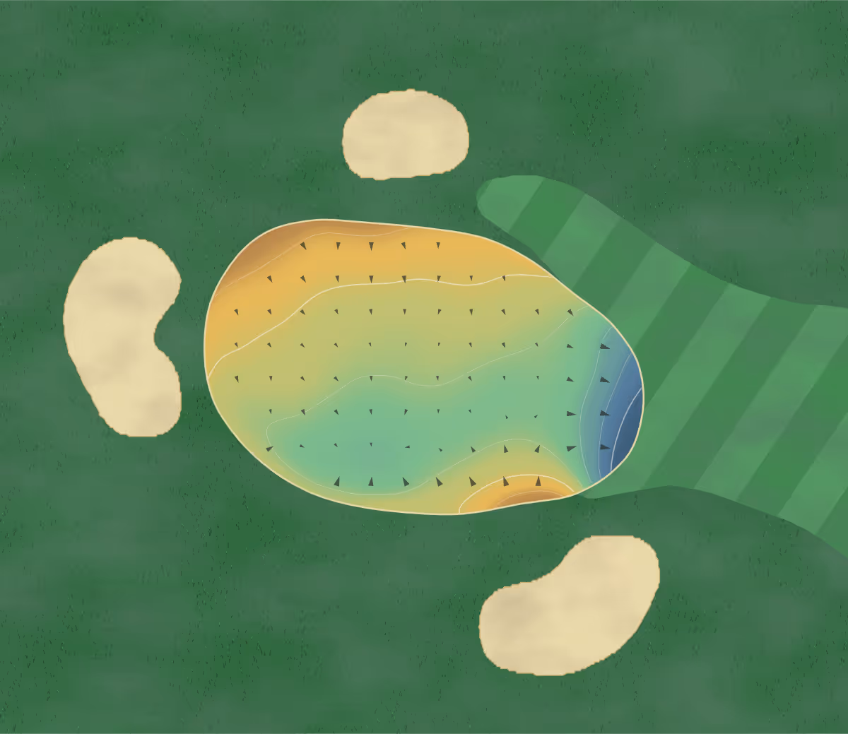 Green contour map of Clydebank & District in Clydebank, Scotland: 6 elevation contours at a 8-centimeter interval with fall-line arrows, traced from 1-meter lidar