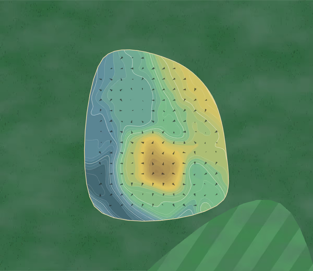 Green contour map of Cobbs Creek in Philadelphia, Pennsylvania — 286 elevation contours at a 3-inch interval with fall-line arrows, traced from 1-meter lidar
