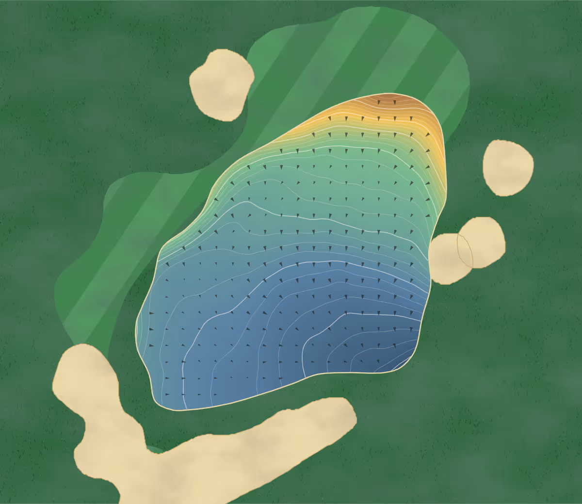 Green contour map of Cochrane in Cochrane, Canada: 92 elevation contours at a 8-centimeter interval with fall-line arrows, traced from 1-meter lidar