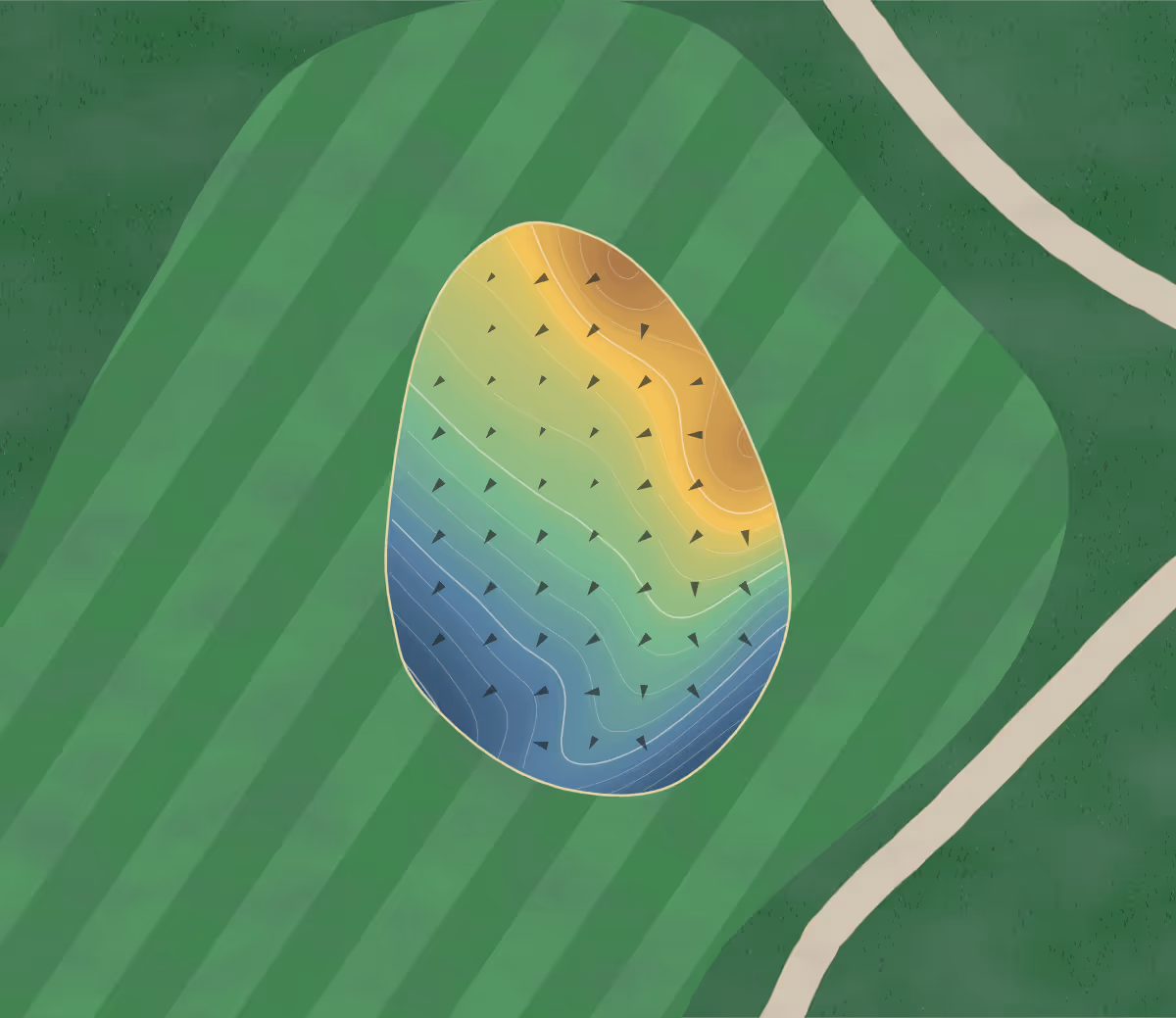 Green contour map of Coffee Creek in Kona, Oklahoma — 178 elevation contours at a 3-inch interval with fall-line arrows, traced from 1-meter lidar