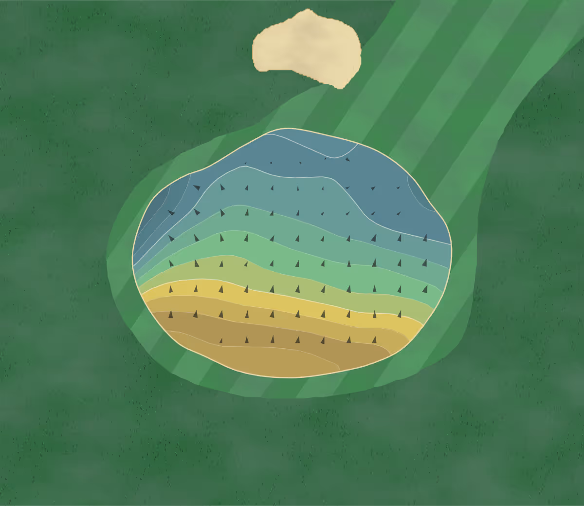 Green contour map of Colfax Golf in Colfax, Washington — 66 elevation contours at a 3-inch interval with fall-line arrows, traced from 1-meter lidar