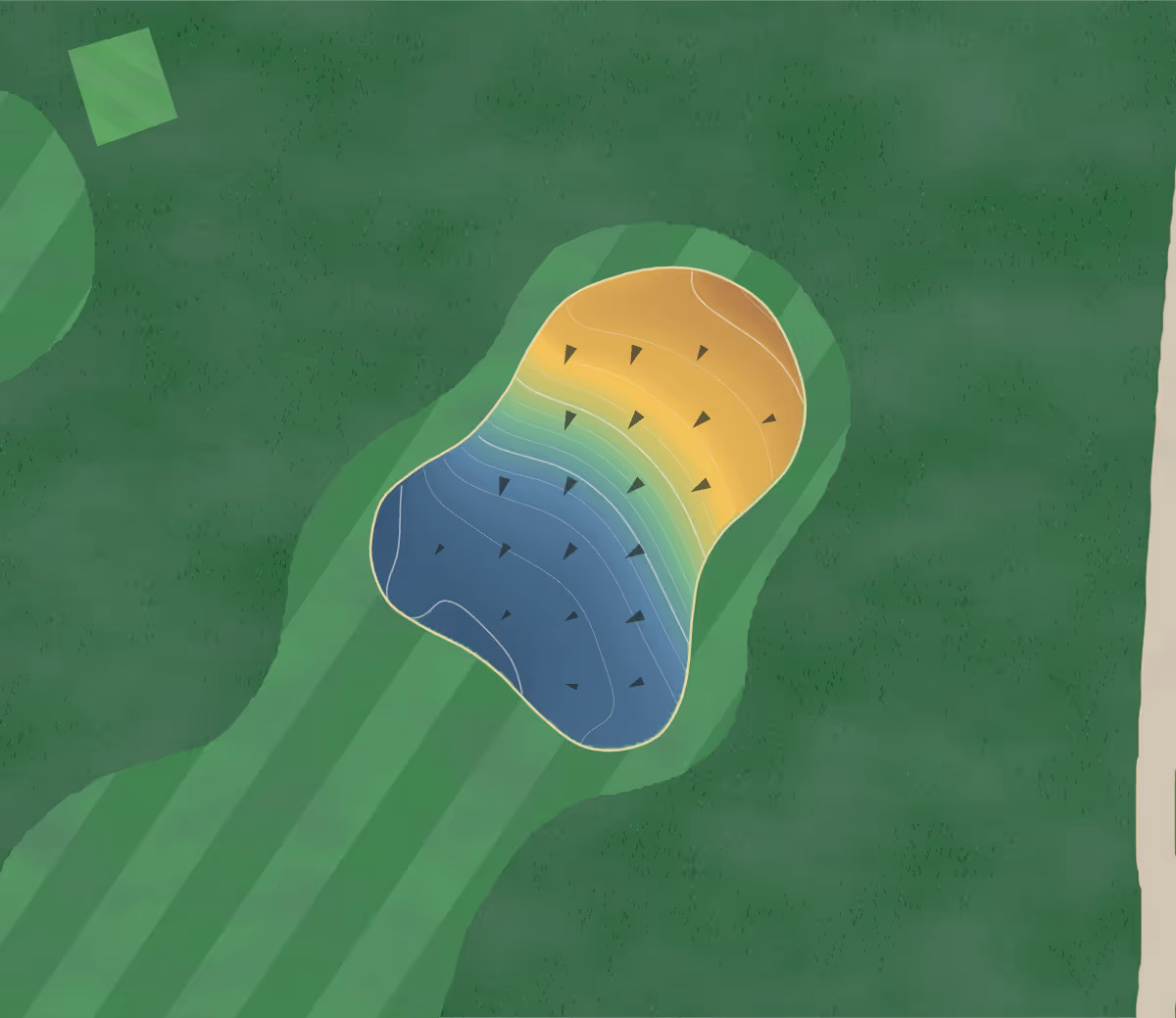 Green contour map of Colina Park in California, United States — 134 elevation contours at a 3-inch interval with fall-line arrows, traced from 1-meter lidar