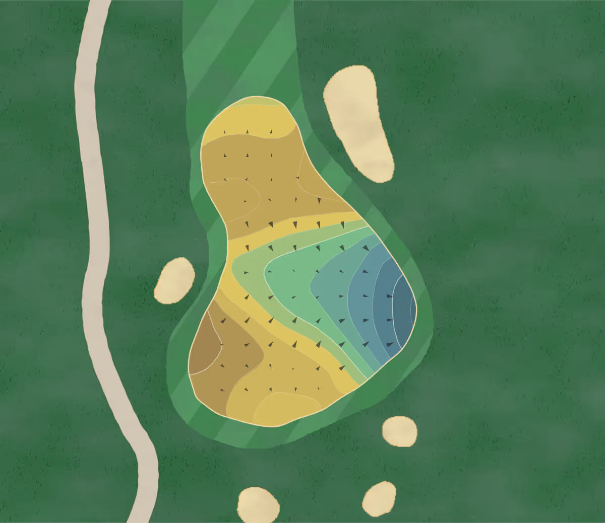Green contour map of Colonial Country in Fort Myers, Florida — 158 elevation contours at a 3-inch interval with fall-line arrows, traced from 1-meter lidar