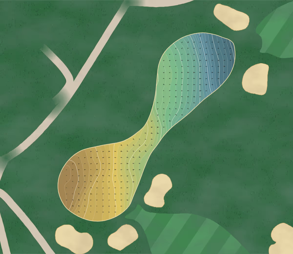 Green contour map of Colonie Golf in Voorheesville, New York — 173 elevation contours at a 3-inch interval with fall-line arrows, traced from 1-meter lidar