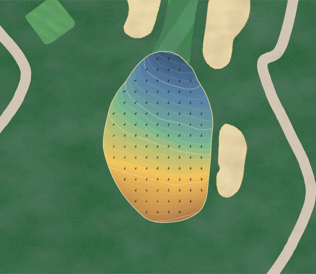 Green contour map of Columbus CC in Columbus, Ohio: 189 elevation contours at a 3-inch interval with fall-line arrows, traced from 1-meter lidar