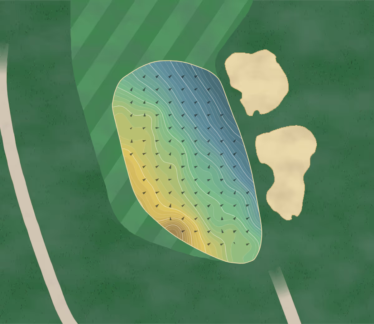 Green contour map of Concord Country in Concordville, Pennsylvania — 362 elevation contours at a 3-inch interval with fall-line arrows, traced from 1-meter lidar