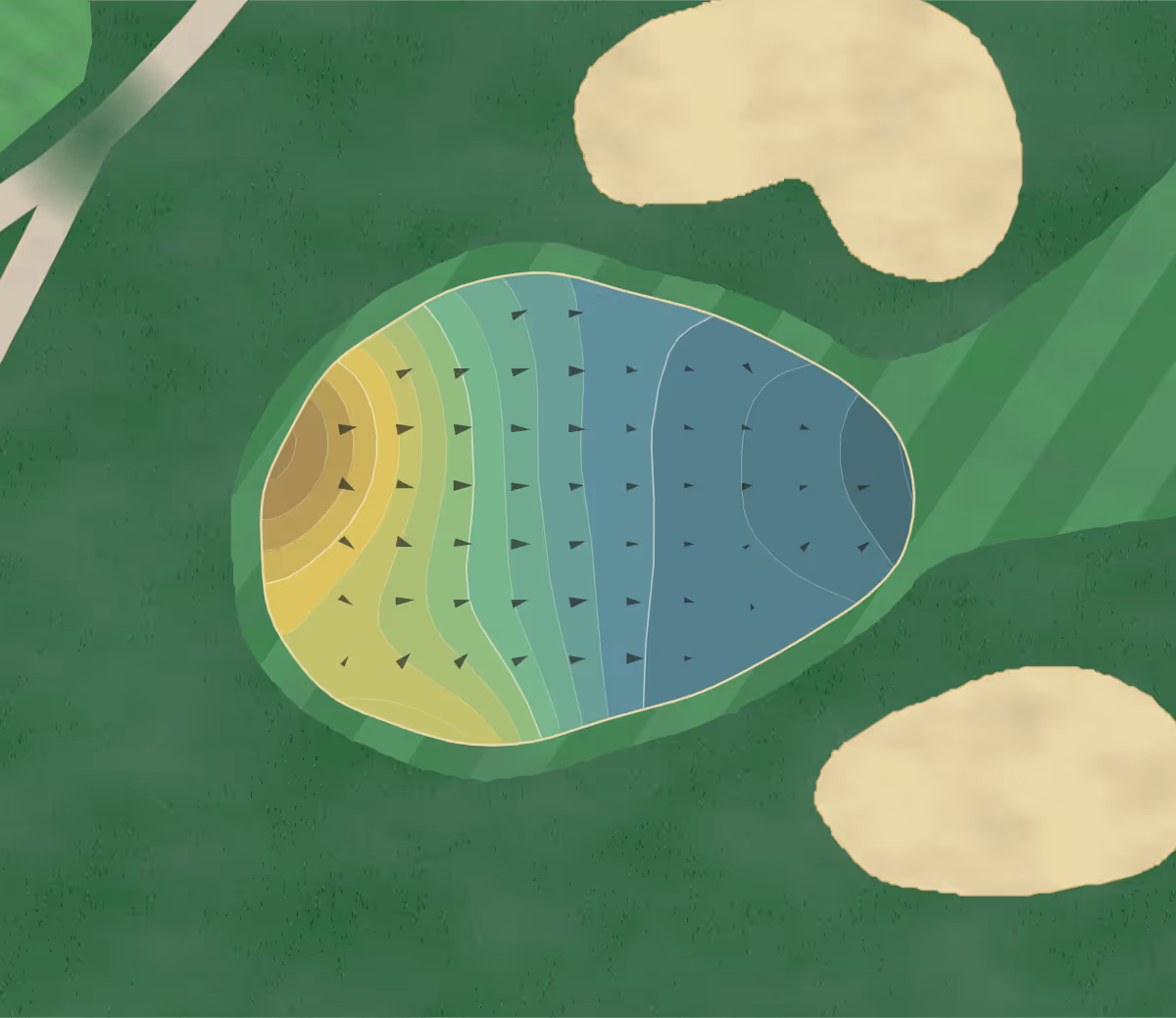 Green contour map of Conestoga CC in Lancaster, Pennsylvania — 201 elevation contours at a 3-inch interval with fall-line arrows, traced from 1-meter lidar