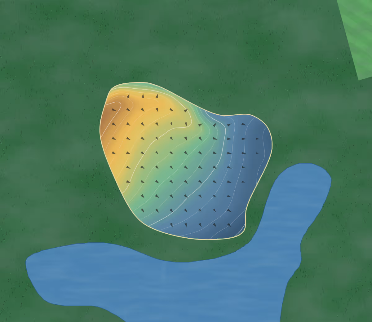 Green contour map of Congleton in Congleton, England — 41 elevation contours at a 8-centimeter interval with fall-line arrows, traced from 1-meter lidar