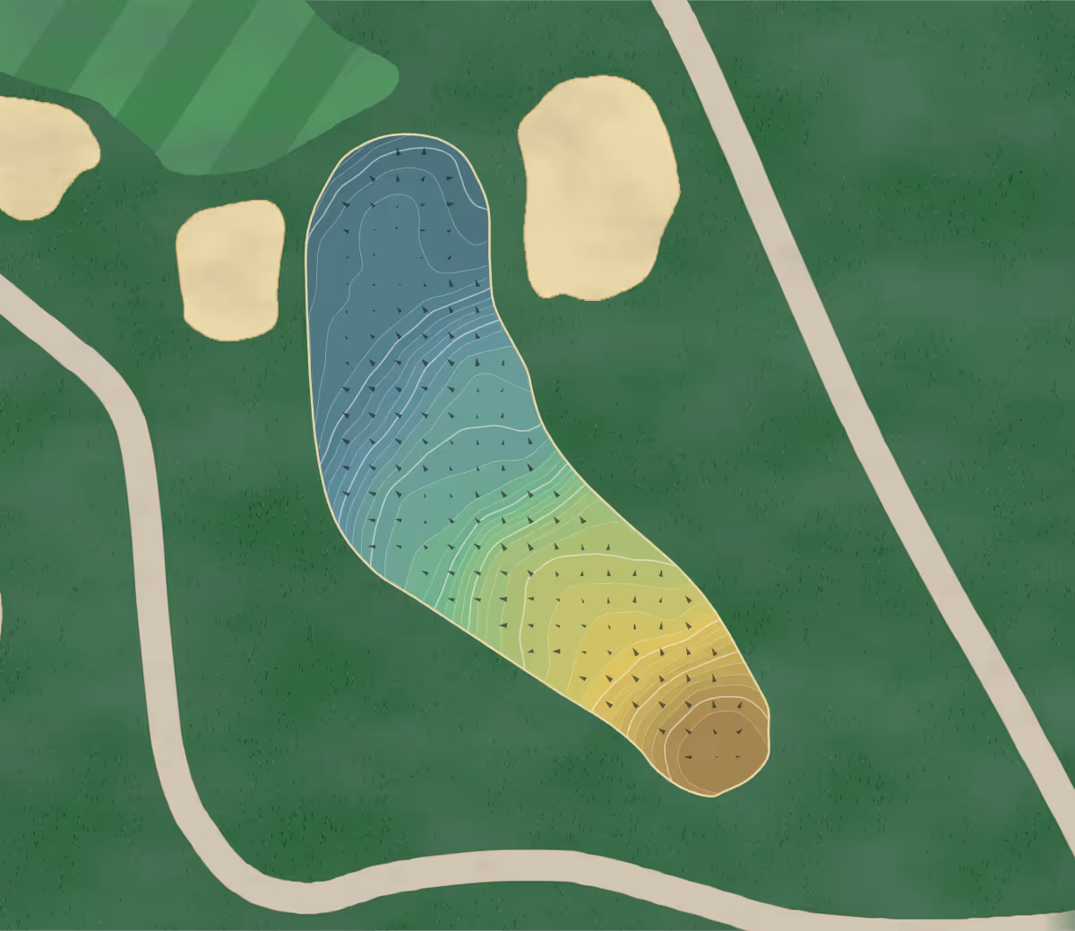 Green contour map of Connecticut GC in Easton, Connecticut — 275 elevation contours at a 3-inch interval with fall-line arrows, traced from 1-meter lidar