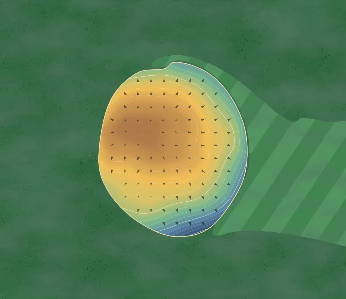 Green contour map of Conrad in Conrad, Iowa: 69 elevation contours at a 3-inch interval with fall-line arrows, traced from 1-meter lidar