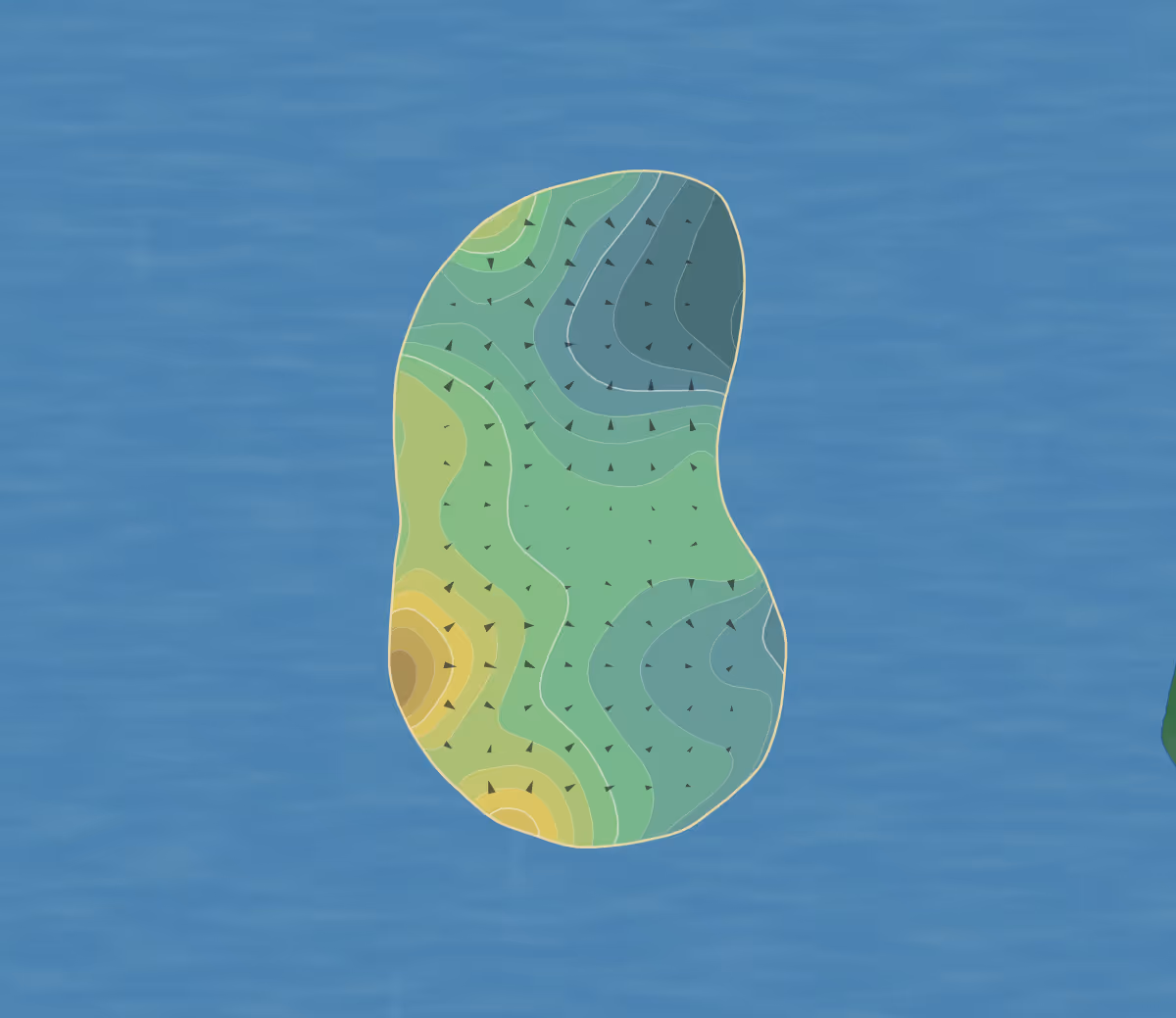 Green contour map of Conservatory Course in Palm Coast, Florida — 264 elevation contours at a 3-inch interval with fall-line arrows, traced from 1-meter lidar