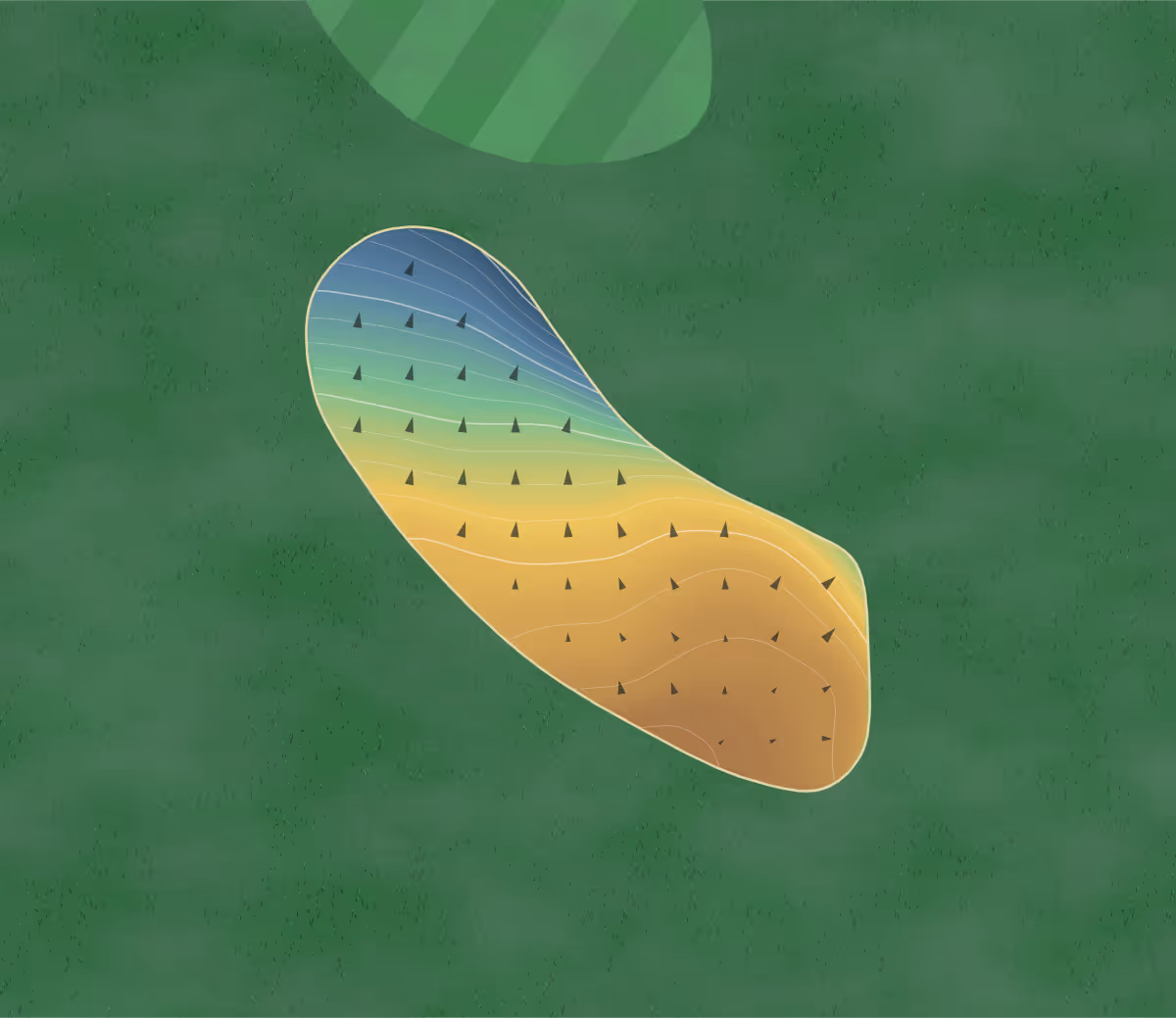 Green contour map of Cooma in Cooma, Australia — 166 elevation contours at a 8-centimeter interval with fall-line arrows, traced from 1-meter lidar