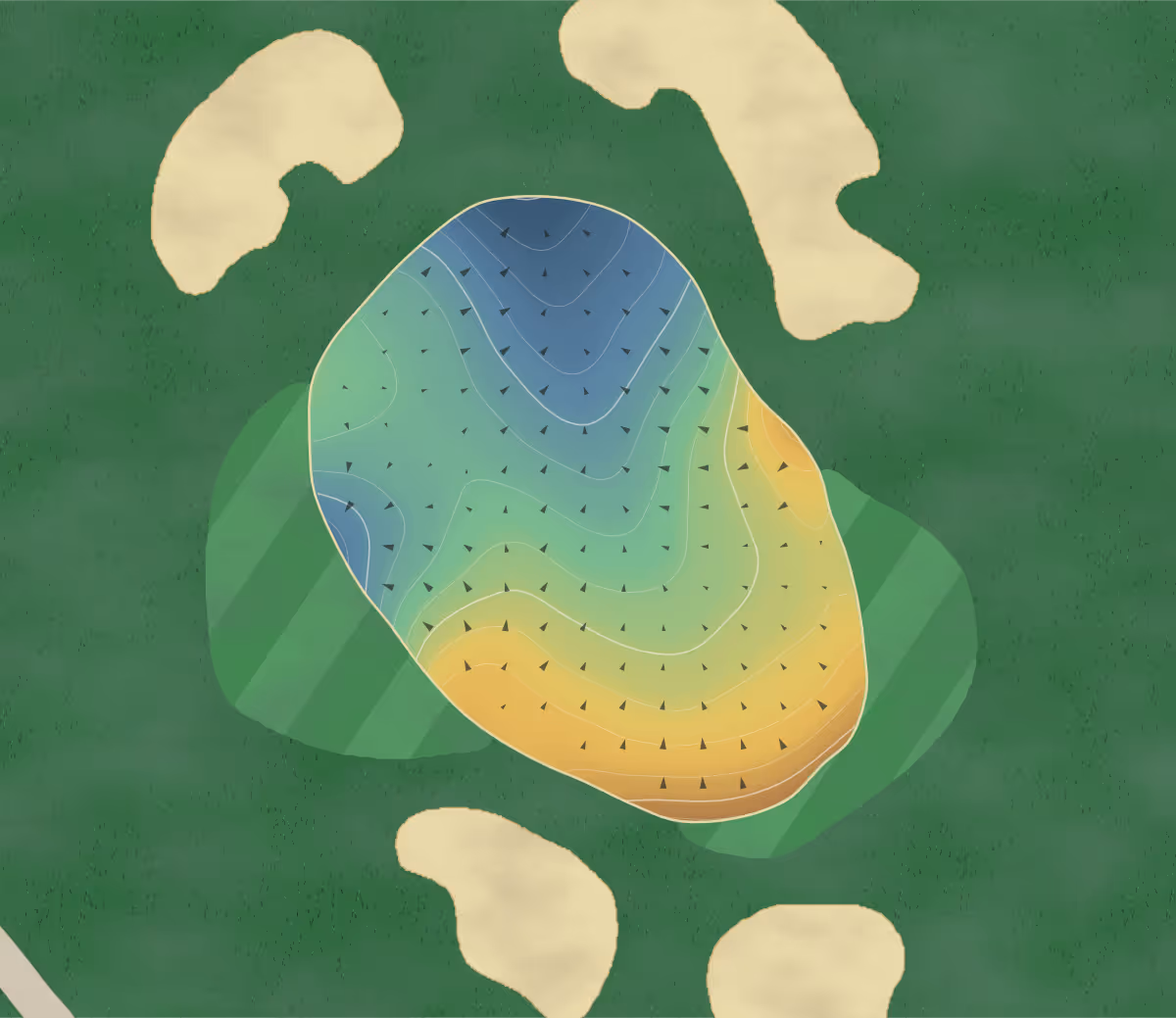 Green contour map of Copper Creek in Georgetown, Canada — 227 elevation contours at a 8-centimeter interval with fall-line arrows, traced from 1-meter lidar