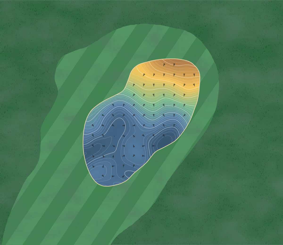 Green contour map of Corballis in Donabate, Ireland: 98 elevation contours at a 8-centimeter interval with fall-line arrows, traced from 1-meter lidar