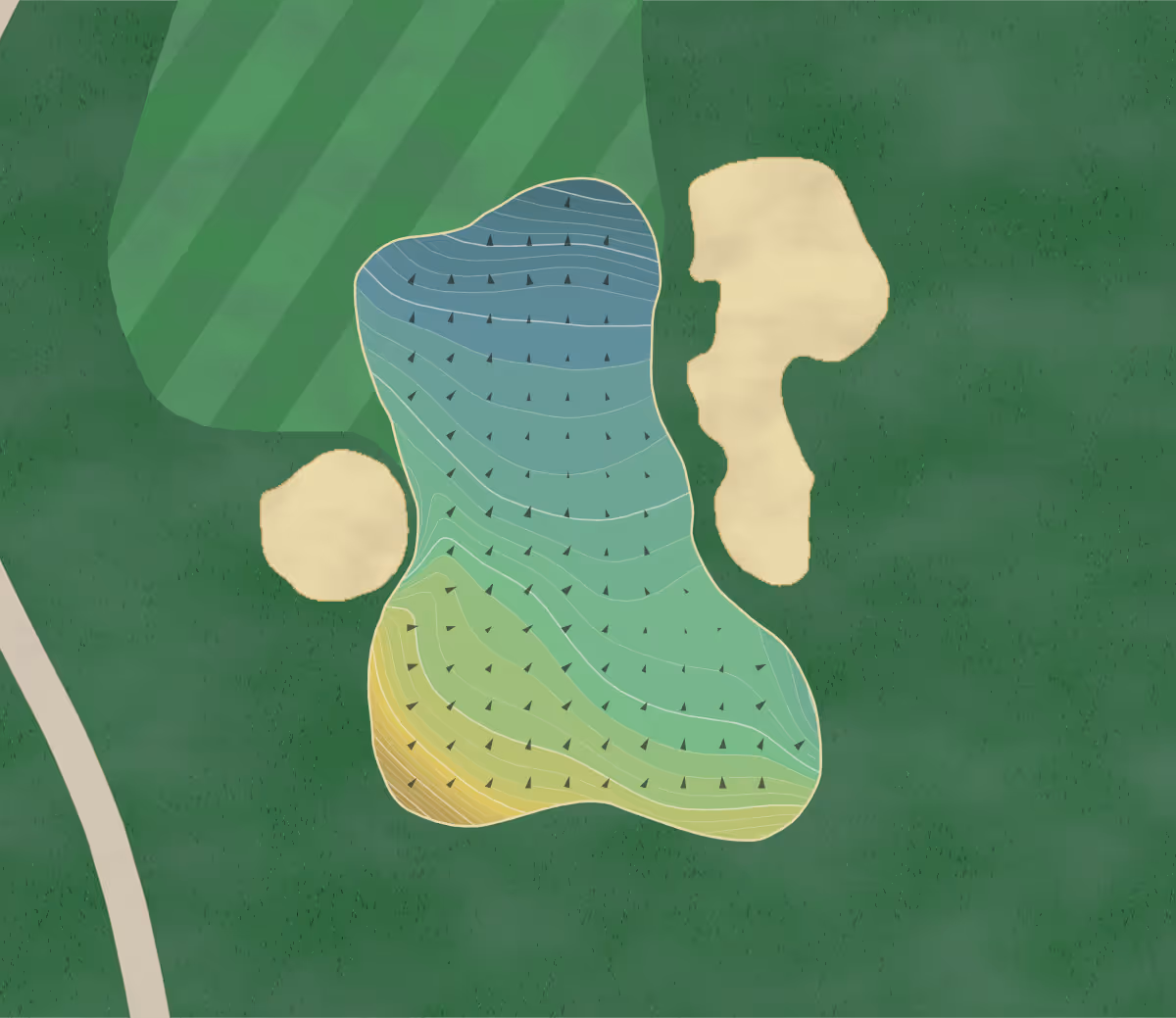 Green contour map of CordeValle in San Martin, California — 322 elevation contours at a 3-inch interval with fall-line arrows, traced from 1-meter lidar