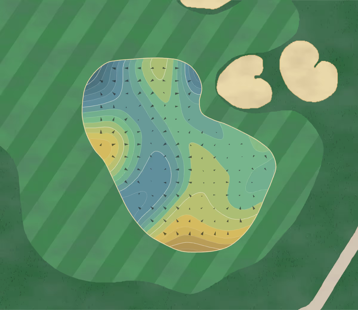 Green contour map of Corica in Alameda, California — 268 elevation contours at a 3-inch interval with fall-line arrows, traced from 1-meter lidar
