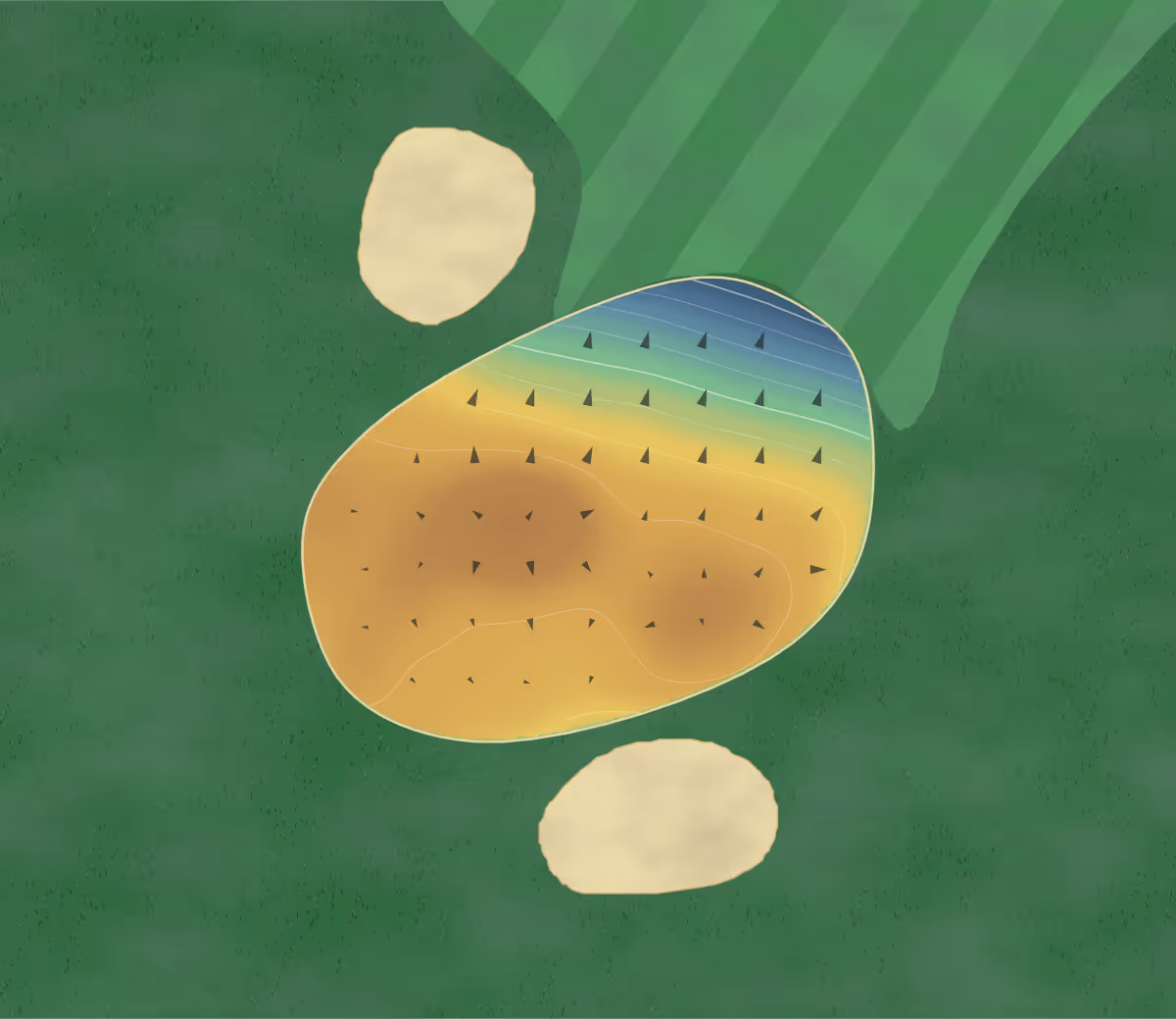 Green contour map of Cornerstone in Tobermory, Canada: 49 elevation contours at a 8-centimeter interval with fall-line arrows, traced from 1-meter lidar