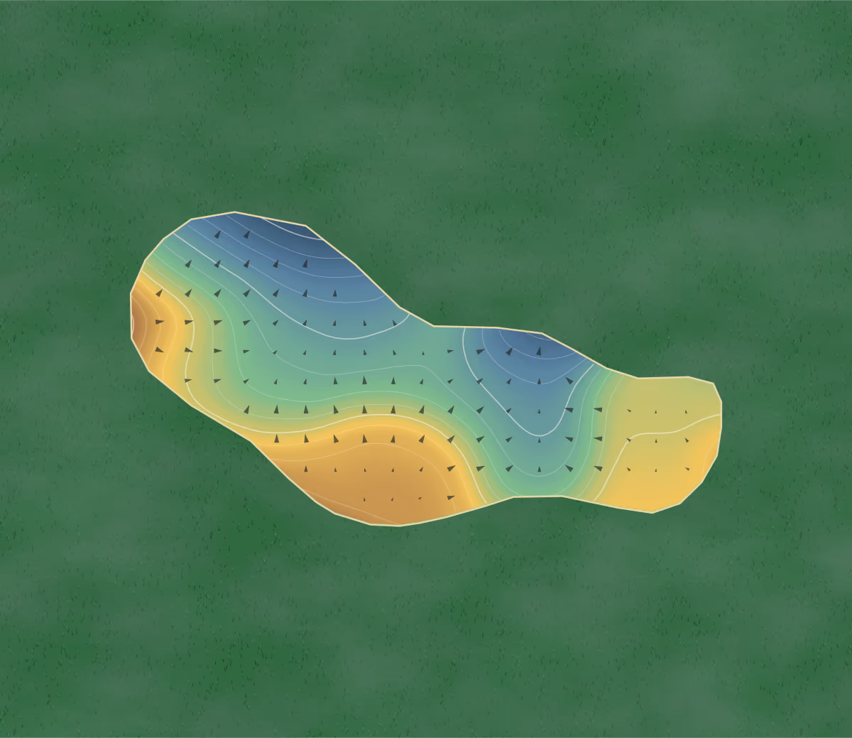 Green contour map of Corte Bella in Sun City West, Arizona: 209 elevation contours at a 3-inch interval with fall-line arrows, traced from 1-meter lidar