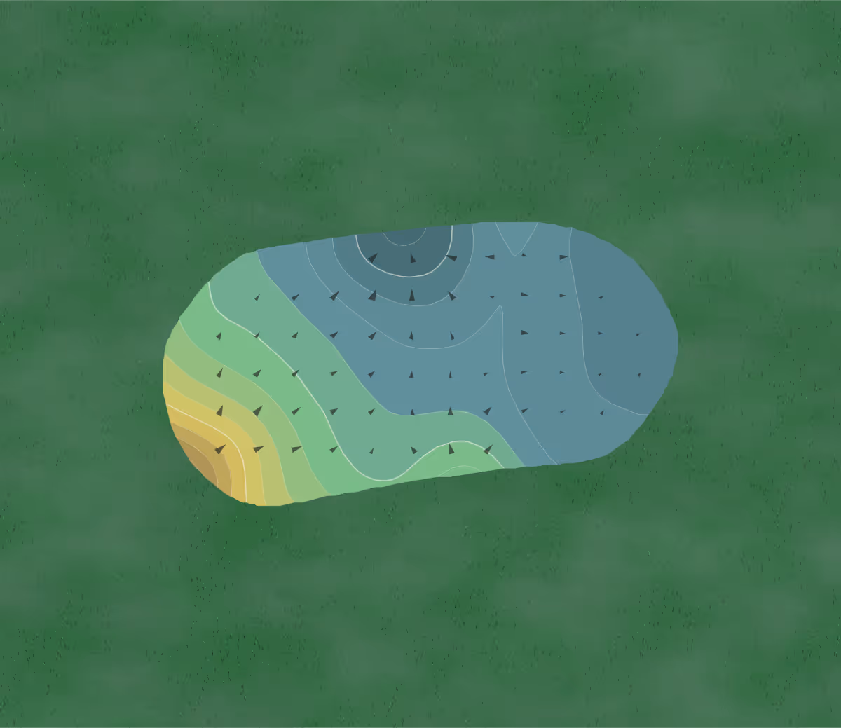 Green contour map of Corte Bella in Sun City West, Arizona — 13 elevation contours at a 3-inch interval with fall-line arrows, traced from 1-meter lidar
