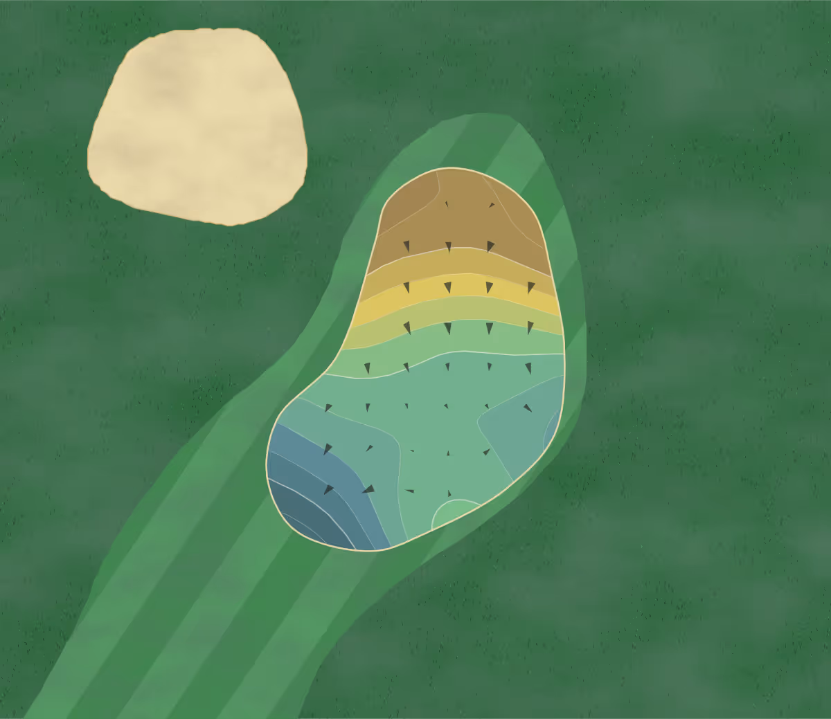 Green contour map of Cottonwood in Sun Lakes, Arizona — 164 elevation contours at a 3-inch interval with fall-line arrows, traced from 1-meter lidar