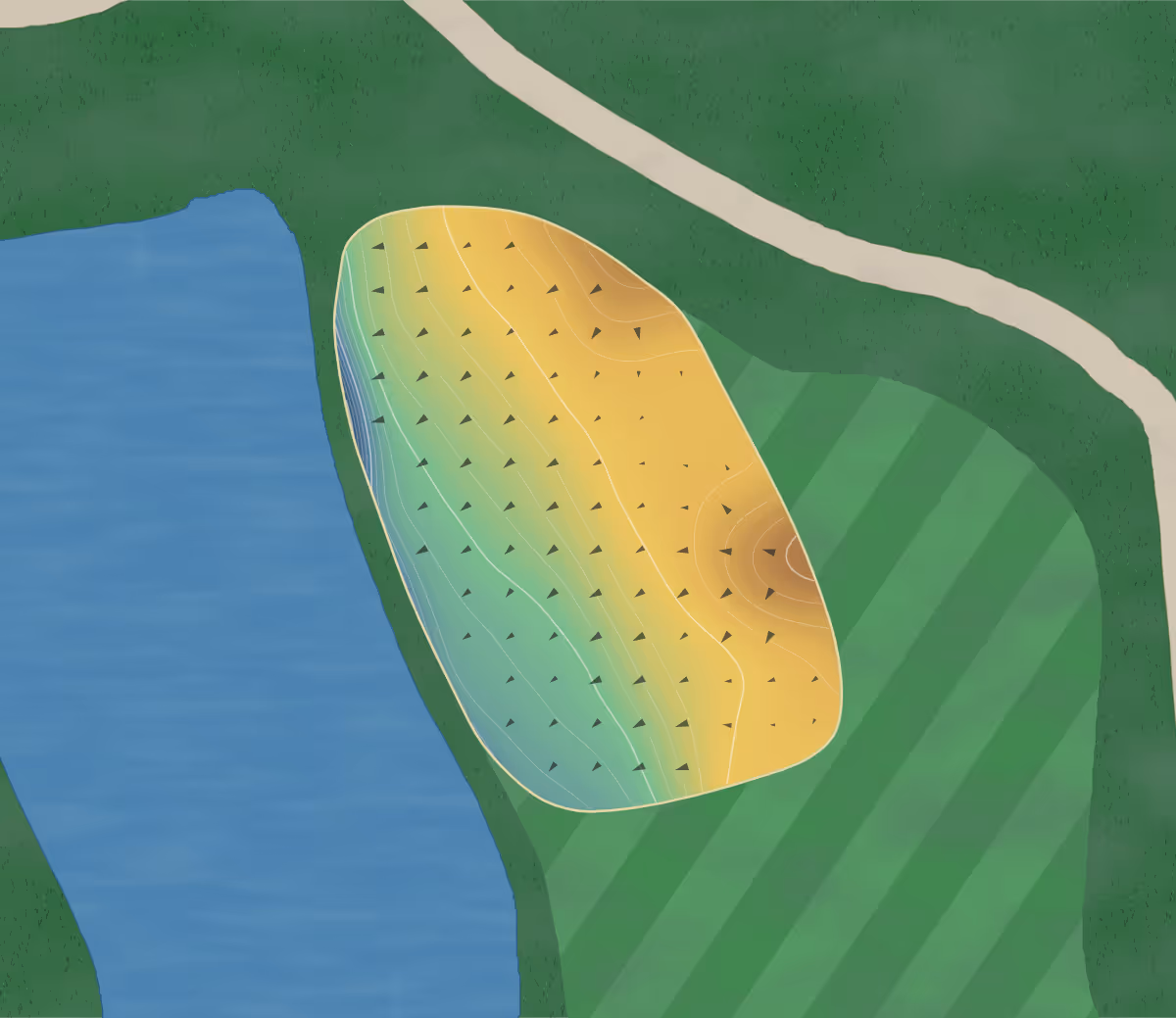 Green contour map of Cotuit Highground in Cotuit, Massachusetts — 132 elevation contours at a 3-inch interval with fall-line arrows, traced from 1-meter lidar