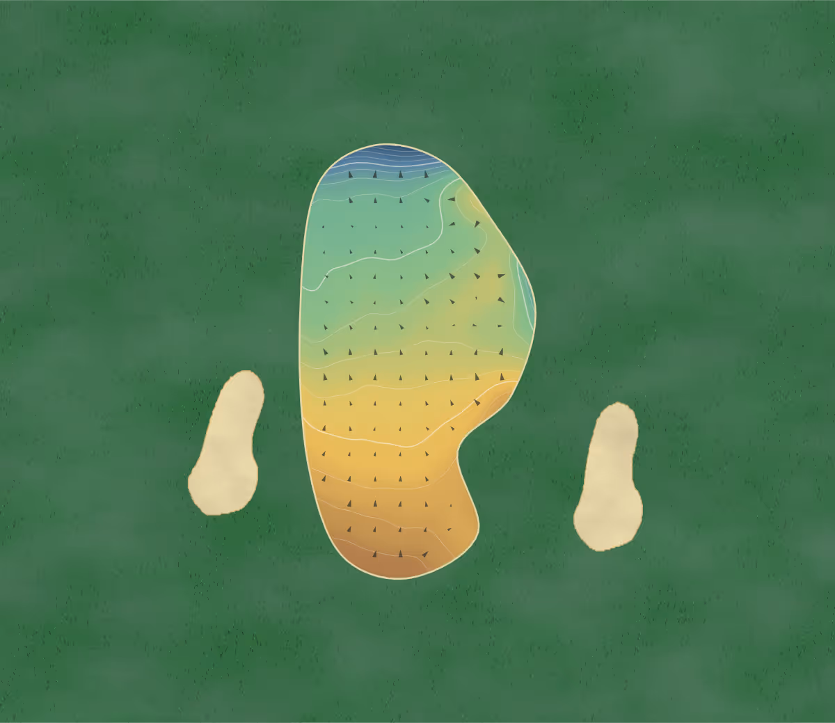 Green contour map of Coulsdon Manor in Coulsdon, England — 192 elevation contours at a 8-centimeter interval with fall-line arrows, traced from 1-meter lidar