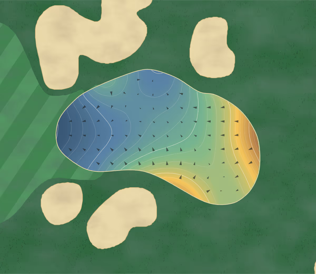 Green contour map of Florida in Village of Golf, Florida: 195 elevation contours at a 3-inch interval with fall-line arrows, traced from 1-meter lidar