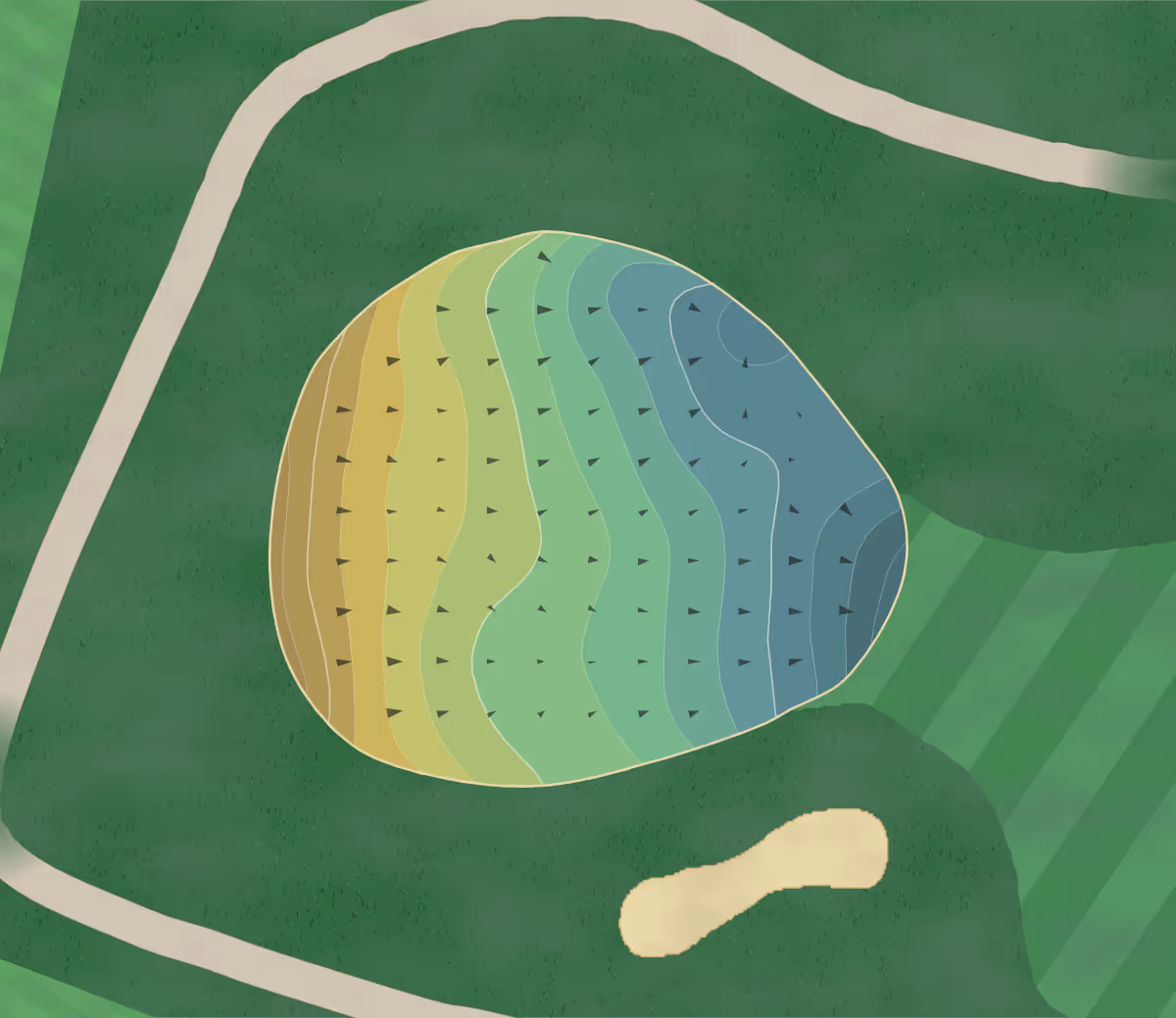 Green contour map of CC of Peoria in Peoria, Illinois — 211 elevation contours at a 3-inch interval with fall-line arrows, traced from 1-meter lidar