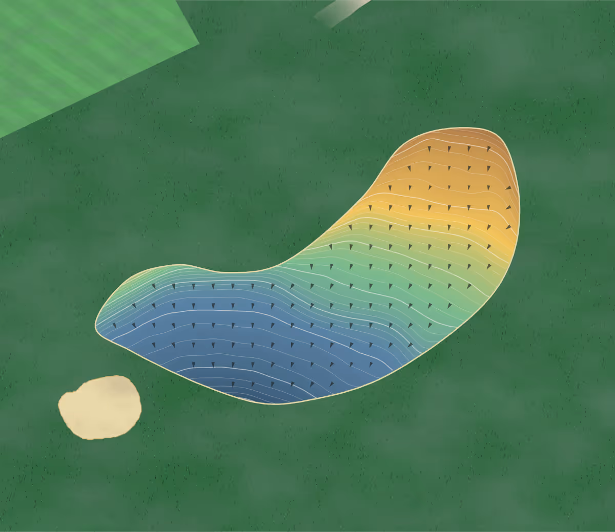 Green contour map of Country Club of York in York, Pennsylvania — 263 elevation contours at a 3-inch interval with fall-line arrows, traced from 1-meter lidar