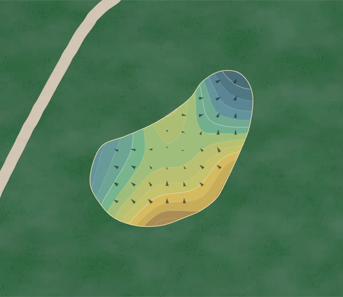 Green contour map of Country View in Lancaster, Texas — 188 elevation contours at a 3-inch interval with fall-line arrows, traced from 1-meter lidar