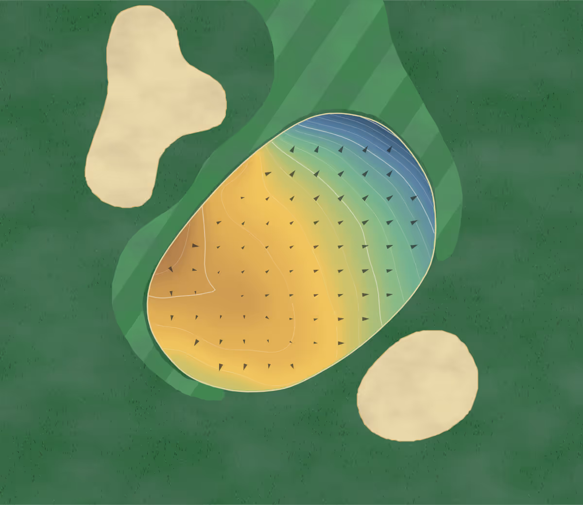 Green contour map of View Golf in Geneseo, Illinois: 102 elevation contours at a 3-inch interval with fall-line arrows, traced from 1-meter lidar