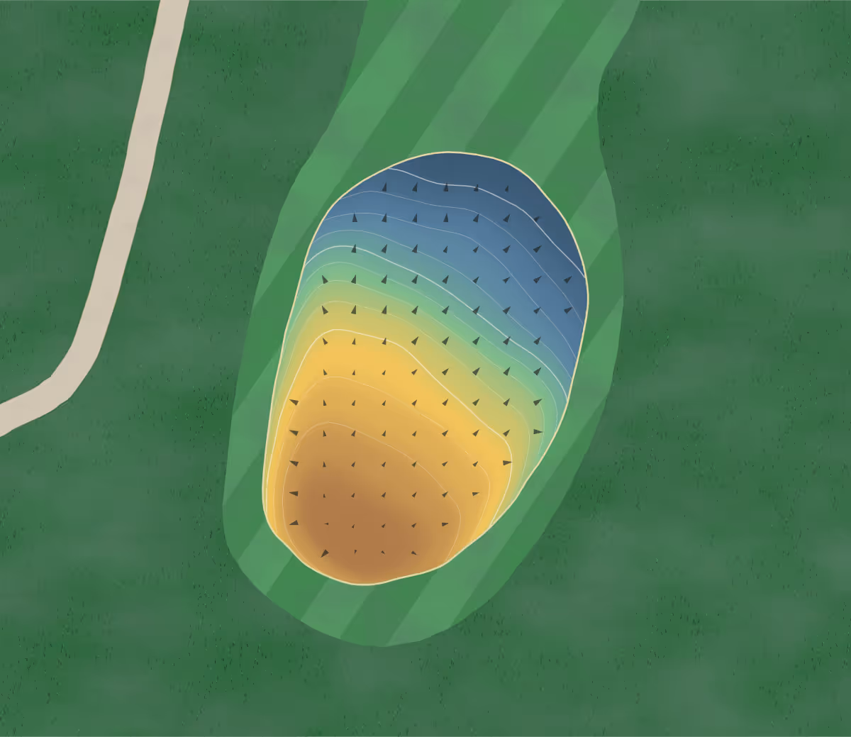 Green contour map of Countryside in Minneota, Minnesota: 73 elevation contours at a 3-inch interval with fall-line arrows, traced from 1-meter lidar