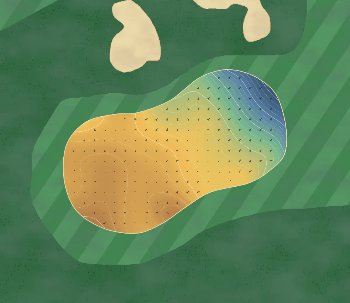Green contour map of County Longford in Longford, Ireland — 204 elevation contours at a 8-centimeter interval with fall-line arrows, traced from 1-meter lidar