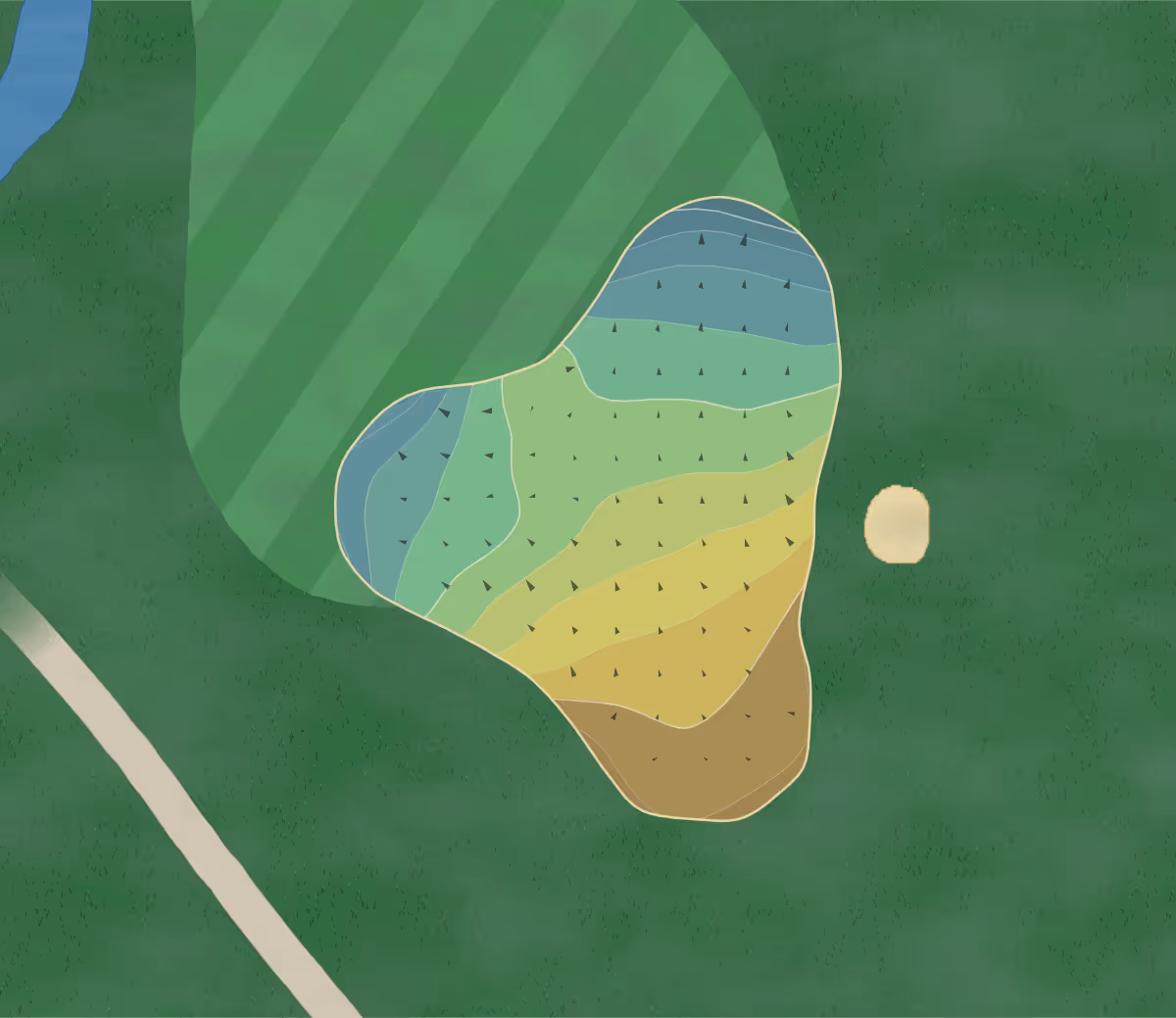 Green contour map of Covered Bridge in Sellersburg, Indiana — 232 elevation contours at a 3-inch interval with fall-line arrows, traced from 1-meter lidar
