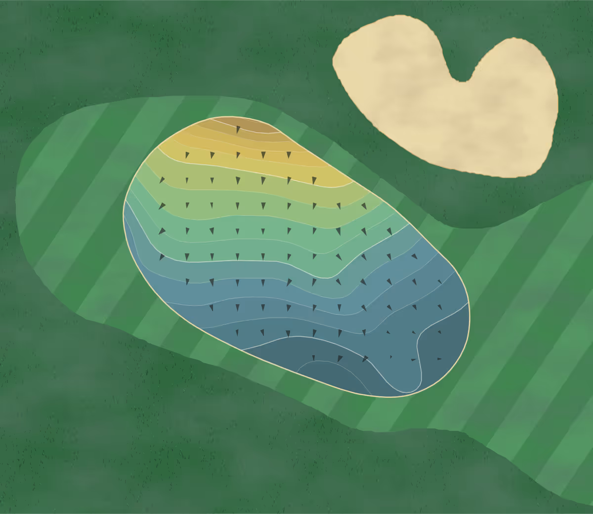 Green contour map of Coyote Crossing in West Lafayette, Indiana — 243 elevation contours at a 3-inch interval with fall-line arrows, traced from 1-meter lidar