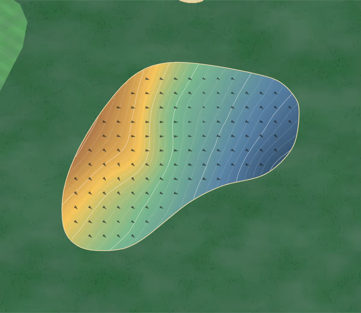 Green contour map of Coyote Ridge in Carrollton, Texas — 199 elevation contours at a 3-inch interval with fall-line arrows, traced from 1-meter lidar