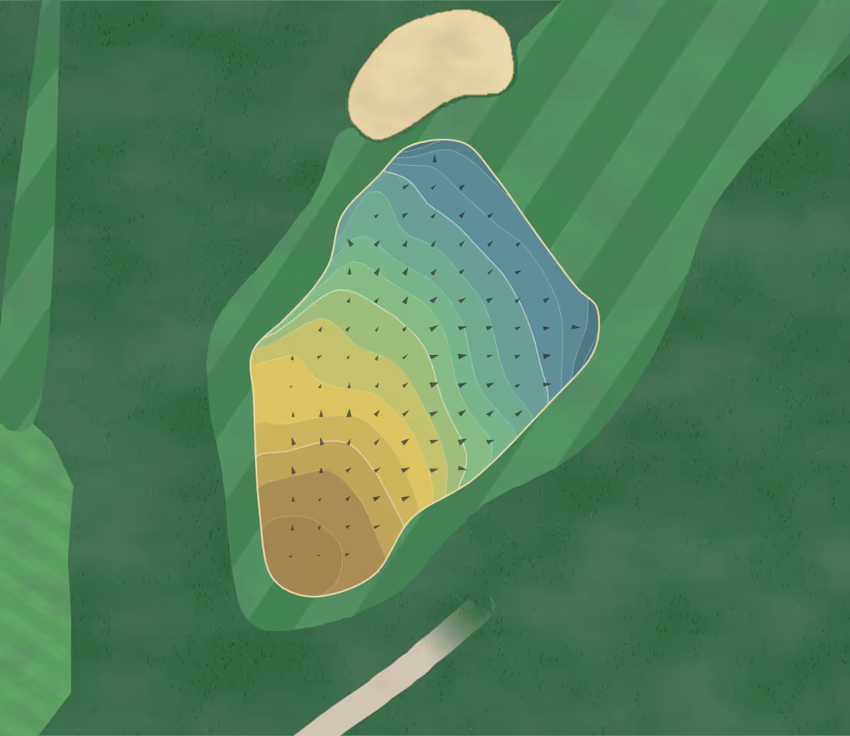 Green contour map of Cragie Brae in Scottsville, New York — 199 elevation contours at a 3-inch interval with fall-line arrows, traced from 1-meter lidar