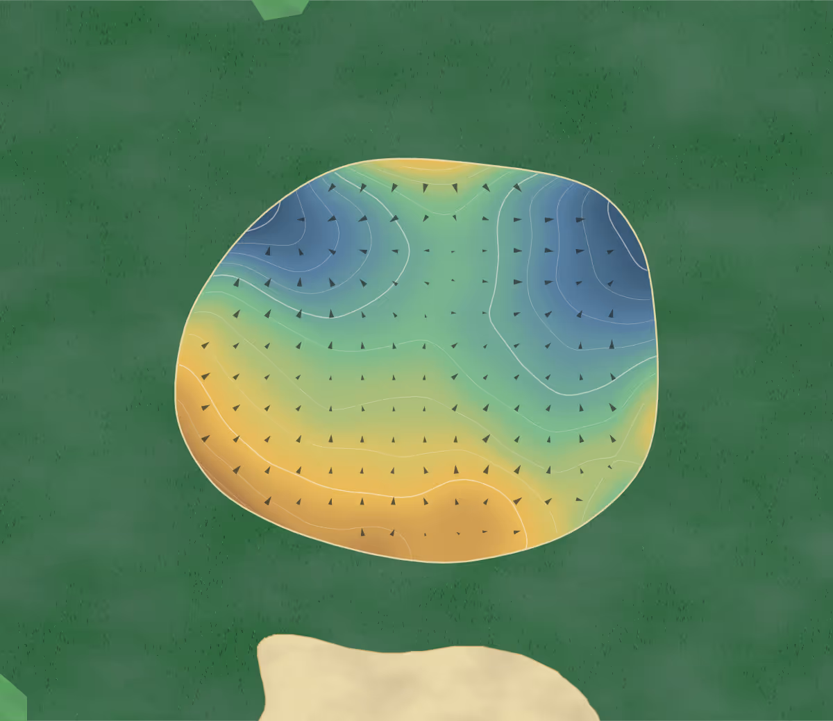 Green contour map of Craguns Resort in Brainerd, Minnesota: 137 elevation contours at a 3-inch interval with fall-line arrows, traced from 1-meter lidar