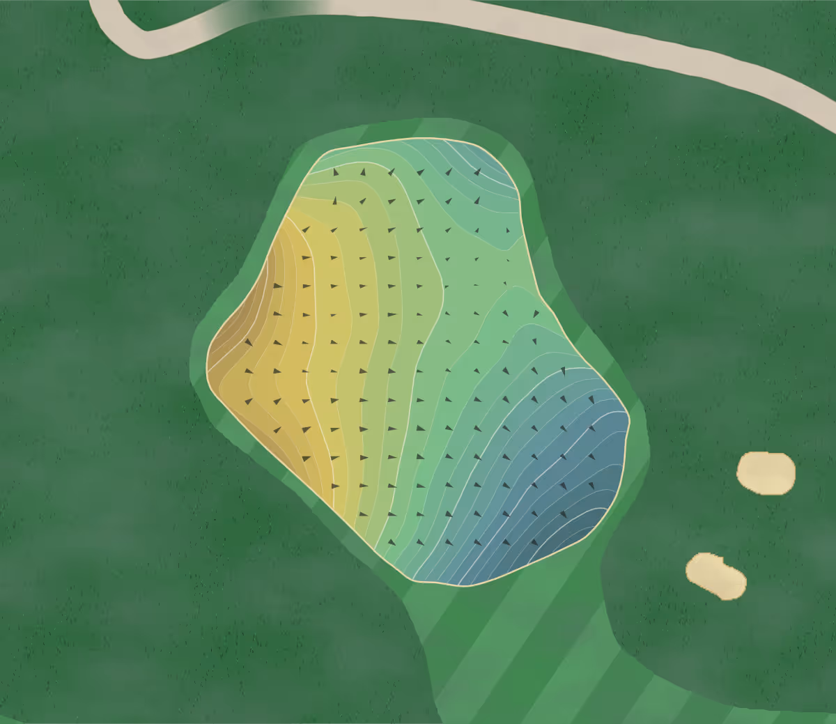 Green contour map of Cranston CC in Cranston, Rhode Island — 222 elevation contours at a 3-inch interval with fall-line arrows, traced from 1-meter lidar