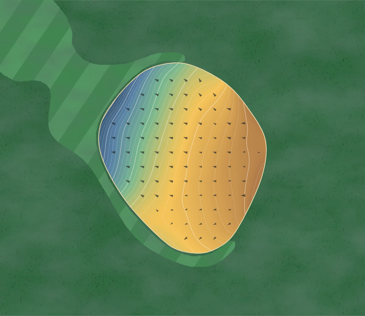 Green contour map of Creek Golf in Spartanburg, South Carolina: 201 elevation contours at a 3-inch interval with fall-line arrows, traced from 1-meter lidar