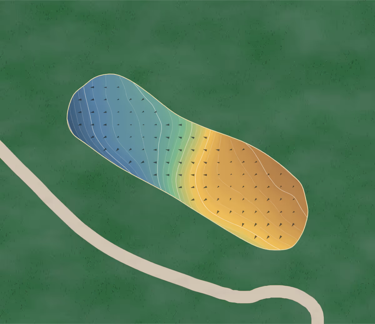 Green contour map of Creek Qualchan in Spokane, Washington — 196 elevation contours at a 3-inch interval with fall-line arrows, traced from 1-meter lidar