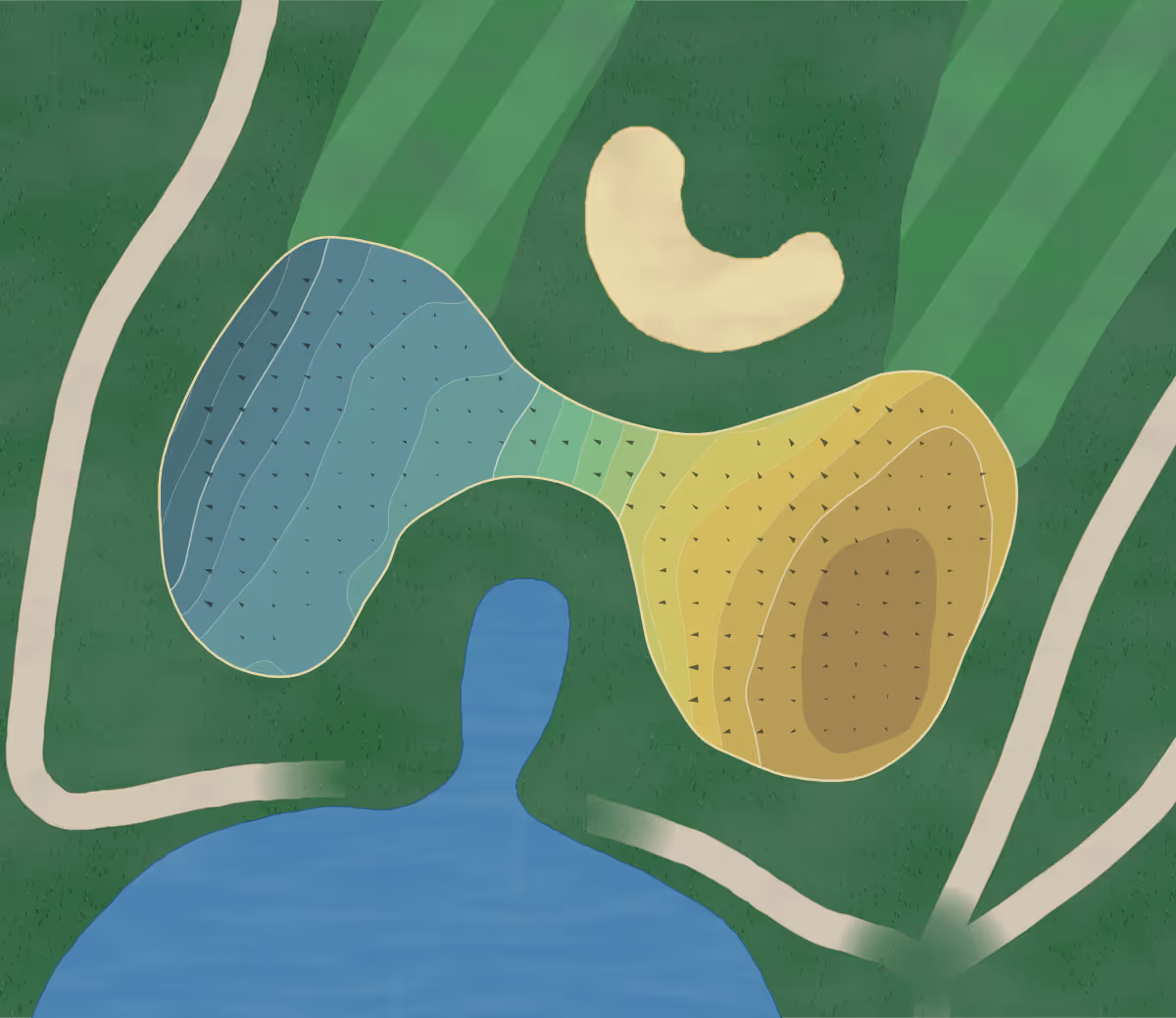 Green contour map of Creekside Golf in Lavalette, West Virginia — 149 elevation contours at a 3-inch interval with fall-line arrows, traced from 1-meter lidar