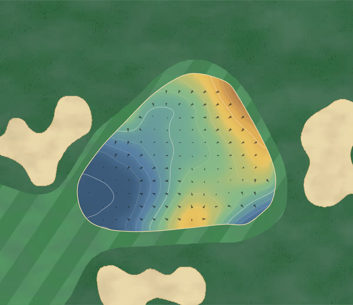 Green contour map of Cregmore Park in Cregmore, Ireland: 111 elevation contours at a 8-centimeter interval with fall-line arrows, traced from 1-meter lidar