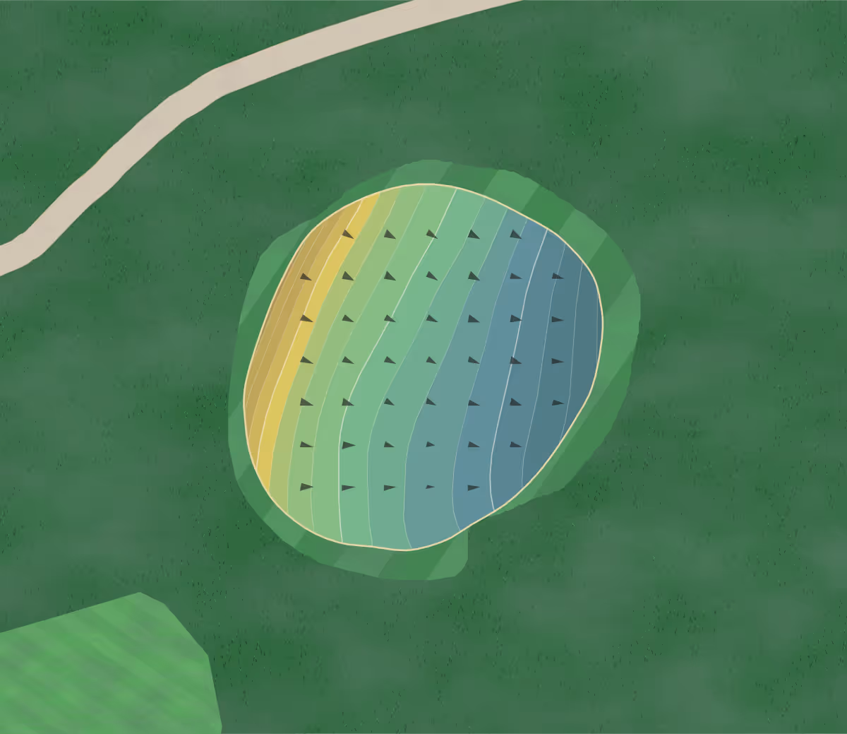 Green contour map of Crescent Hill in Louisville, Kentucky — 95 elevation contours at a 3-inch interval with fall-line arrows, traced from 1-meter lidar