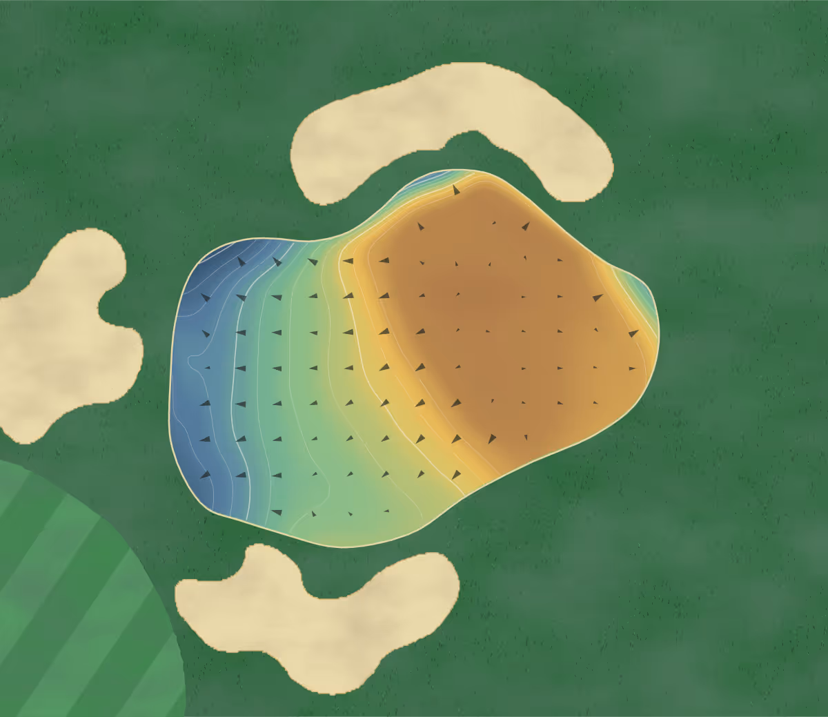 Green contour map of Cress Creek in Naperville, Illinois — 175 elevation contours at a 3-inch interval with fall-line arrows, traced from 1-meter lidar