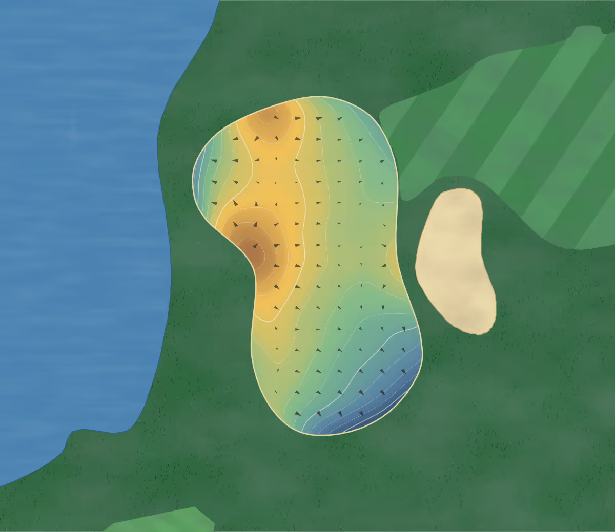 Green contour map of Crestwood in Peculiar, Missouri: 196 elevation contours at a 3-inch interval with fall-line arrows, traced from 1-meter lidar