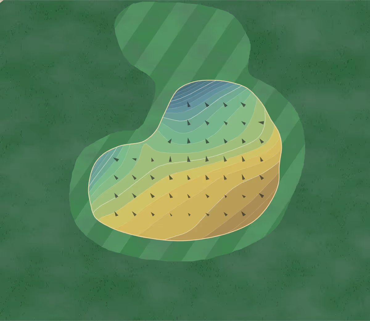 Green contour map of Creve Coeur in Creve Coeur, Missouri — 125 elevation contours at a 3-inch interval with fall-line arrows, traced from 1-meter lidar