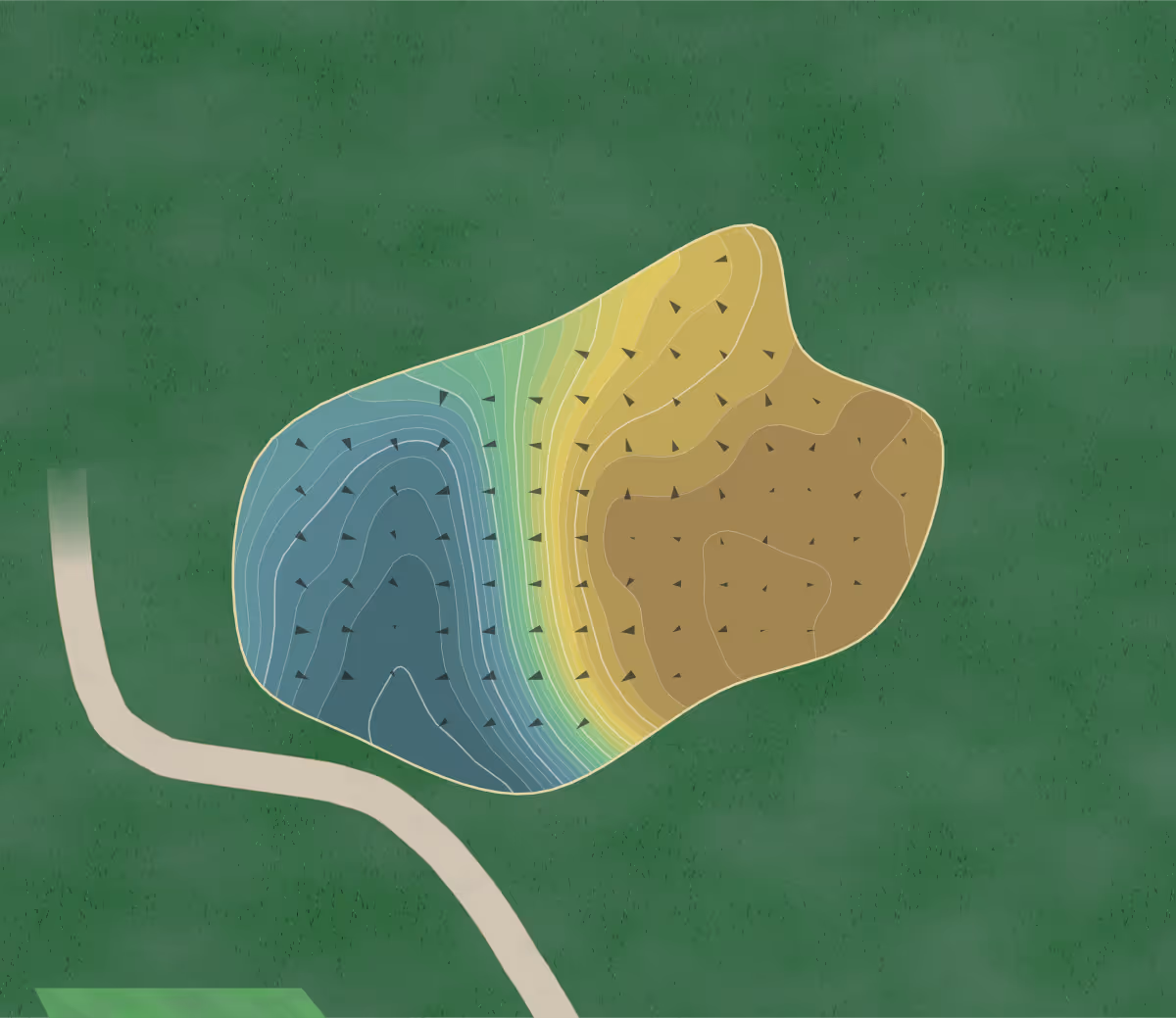 Green contour map of Crooked Creek in Saginaw, Michigan — 223 elevation contours at a 3-inch interval with fall-line arrows, traced from 1-meter lidar