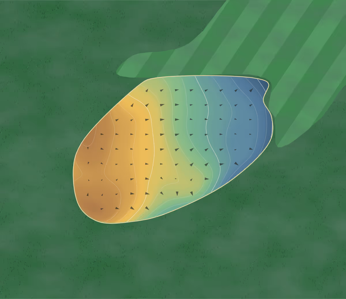 Green contour map of Crooked Creek in Malone, New York: 122 elevation contours at a 3-inch interval with fall-line arrows, traced from 1-meter lidar